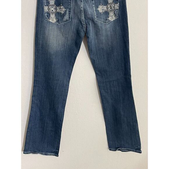 Miss Me 29 Jeans Vintage Y2k Low Rise Bling Cross Patch Embroidered Bootcut - Picture 10 of 10
